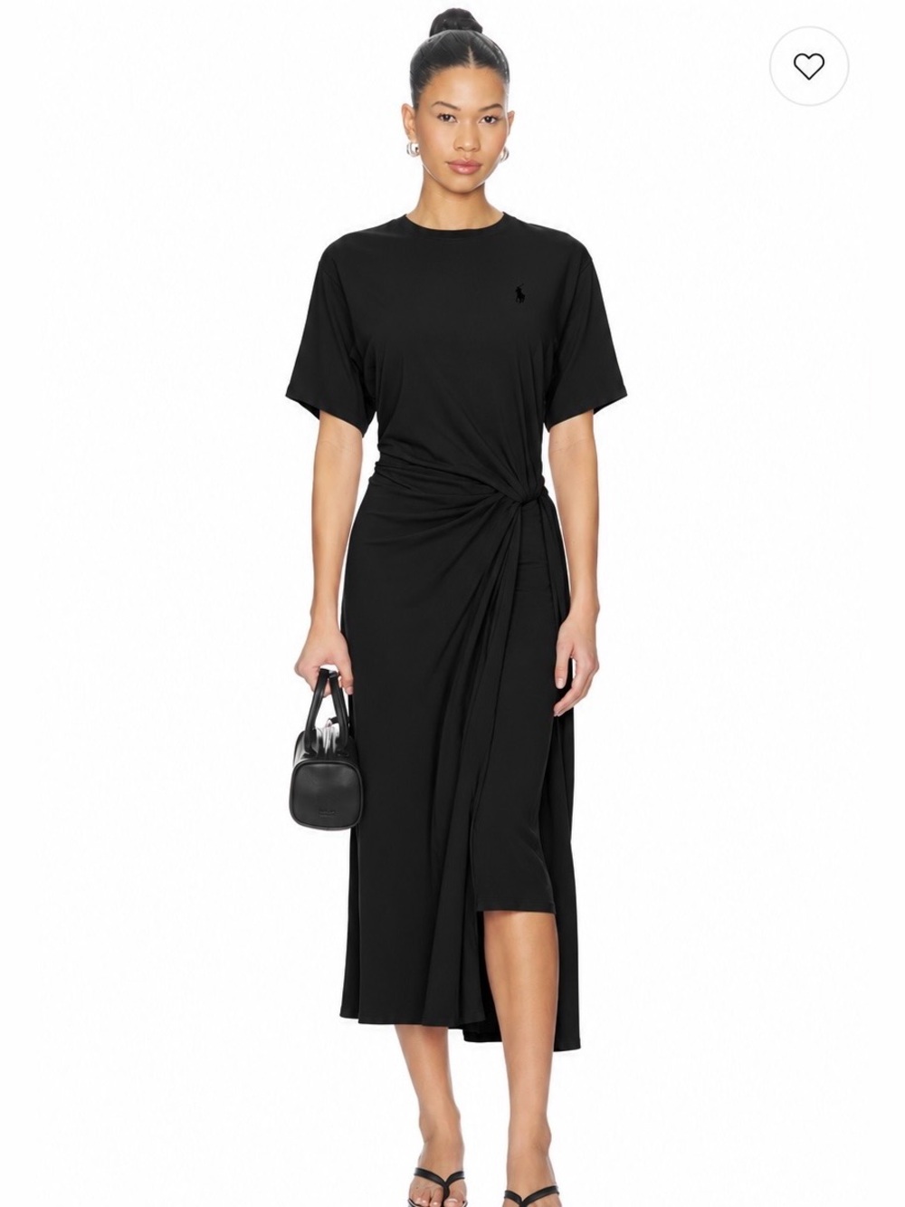 Polo Ralph Lauren XL Black Wrap Maxi Draped Waist 100% Cotton T-Shirt Dress